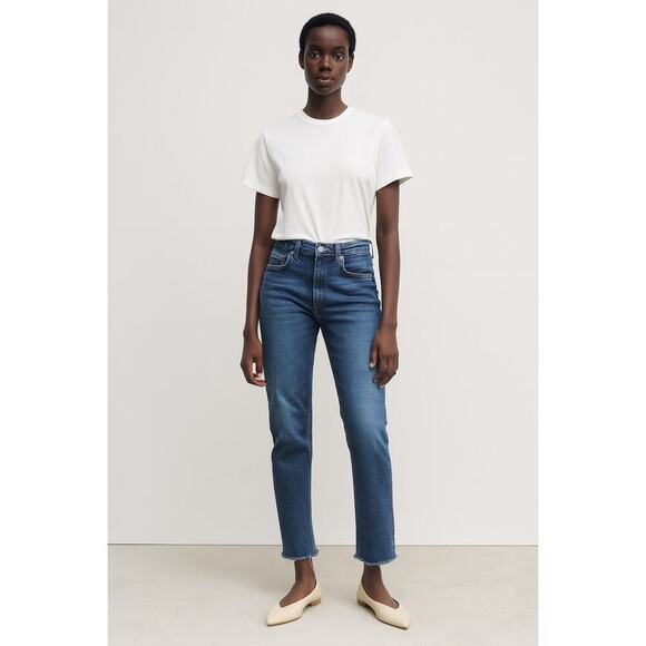Zara Denim - Zara High Rise Wide Leg Jeans Dark Blue Wash Size US 6 No Holes No Rips Classic